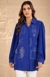Royal Blue Abstract Embroidered Shirt