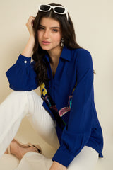 Royal Blue Embellished Floral Shirt