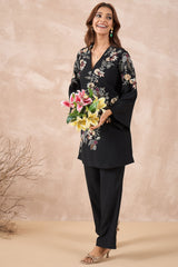 Black Floral Embroidered Co-Ord Set