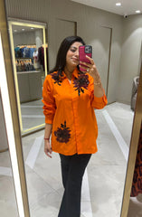 Orange Cotton Poplin Embellished Shirt