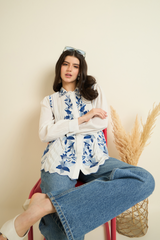 White Floral Embroidered Shirt