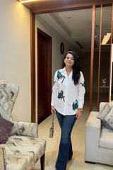 White Sequin Abstract Shirt