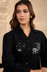 Classic Black Sequin Embellished Shirt