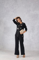 Black Embellished Zip-Front Co-Ord