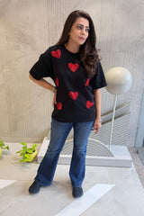 Classic Black Cotton Heart T-Shirt