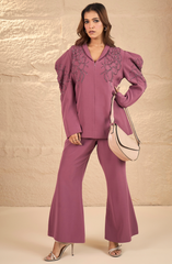 Blush Pink Puff Style Embellished Co-Ord