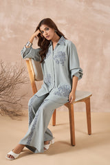 Light Sage Green Embroidered Co-Ord Set