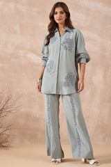 Light Sage Green Embroidered Co-Ord Set