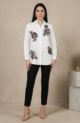 White Abstract Embellished Shirt