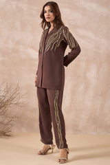 Brown Contrast Embellished Co-Ord Set