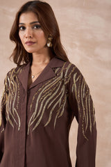 Brown Contrast Embellished Co-Ord Set