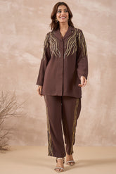 Brown Contrast Embellished Co-Ord Set