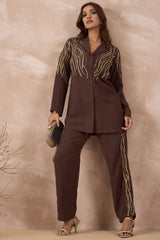 Brown Contrast Embellished Co-Ord Set