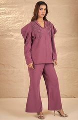 Blush Pink Puff Style Embellished Co-Ord