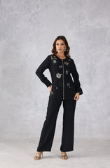 Black Embellished Zip-Front Co-Ord