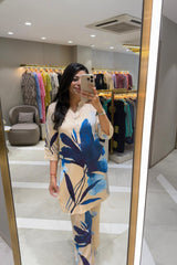 Beige & Blue Floral Print Co-Ord Set