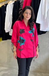 Hot Pink Cotton Embellished Shirt