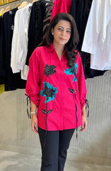 Hot Pink Cotton Embellished Shirt
