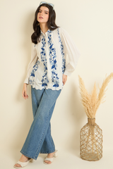 White Floral Embroidered Shirt