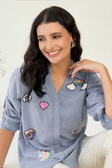 Cotton Denim Embellished Shirt