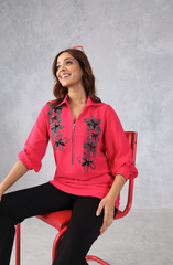 Hot Pink Floral Embellished Shirt