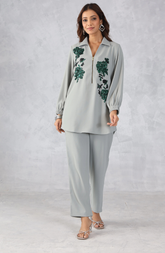 Pastel Grey Zipper Style Co-Ord Set