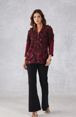 Red Embellished Zip Style Jacket