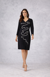 Black Embellished V-Neck Dress