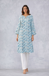 Sky Blue Printed Straight Kurta