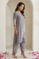 Grey Embroidered Kurta Set