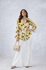 Pink Sunflower Printed Embellished Shirt