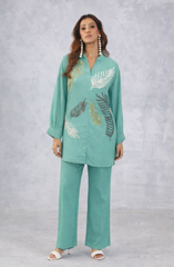 Sea Green Leaf Embellished Co-Ord Set