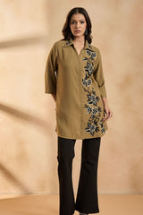 Sage Green Floral Embroidered Shirt