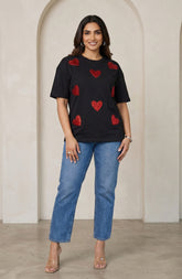 Classic Black Cotton Heart T-Shirt