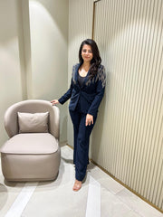 Embellished Navy Blue Blazer Set