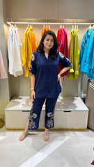 Navy Blue Embroidered Co-ord Set