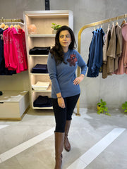 Blue Sweater with Contrast Sequin