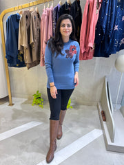 Blue Sweater with Contrast Sequin