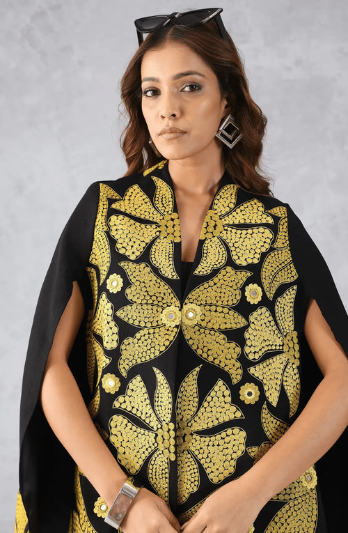 Black & Mustard Embroidered Cape