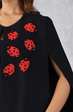 Black Formal Cape with Red Contrast Embroidery