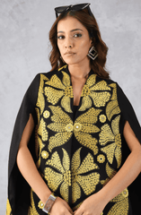 Black & Mustard Embroidered Cape