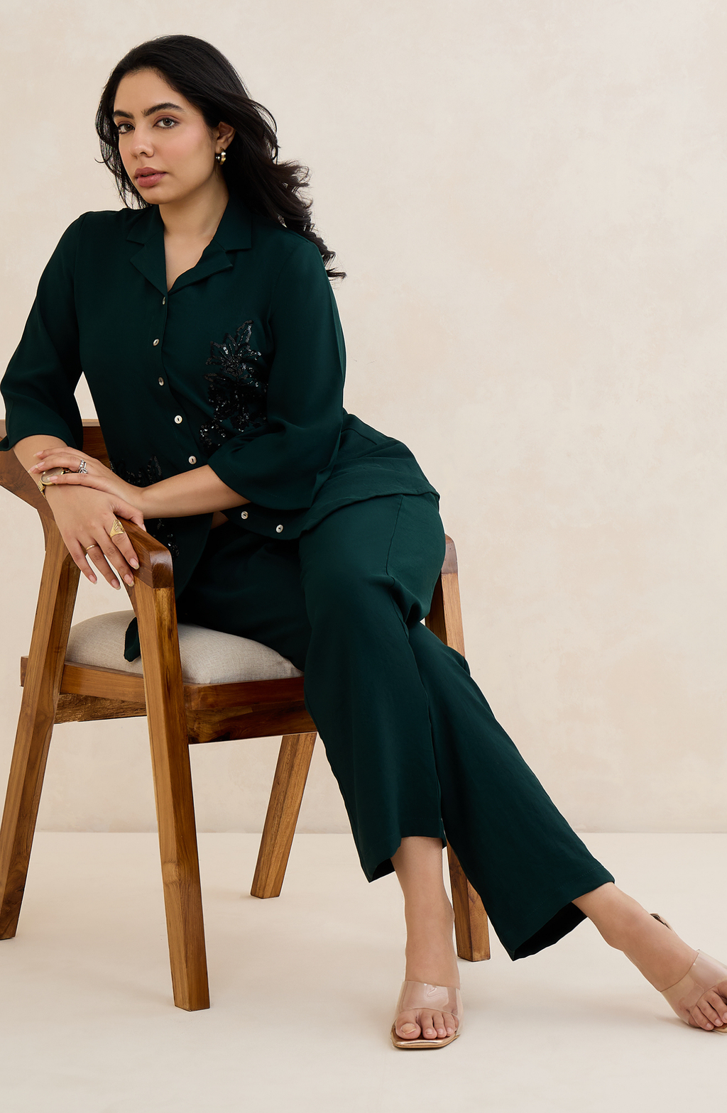 Dark Emerald Floral Sequin Co-Ord Set