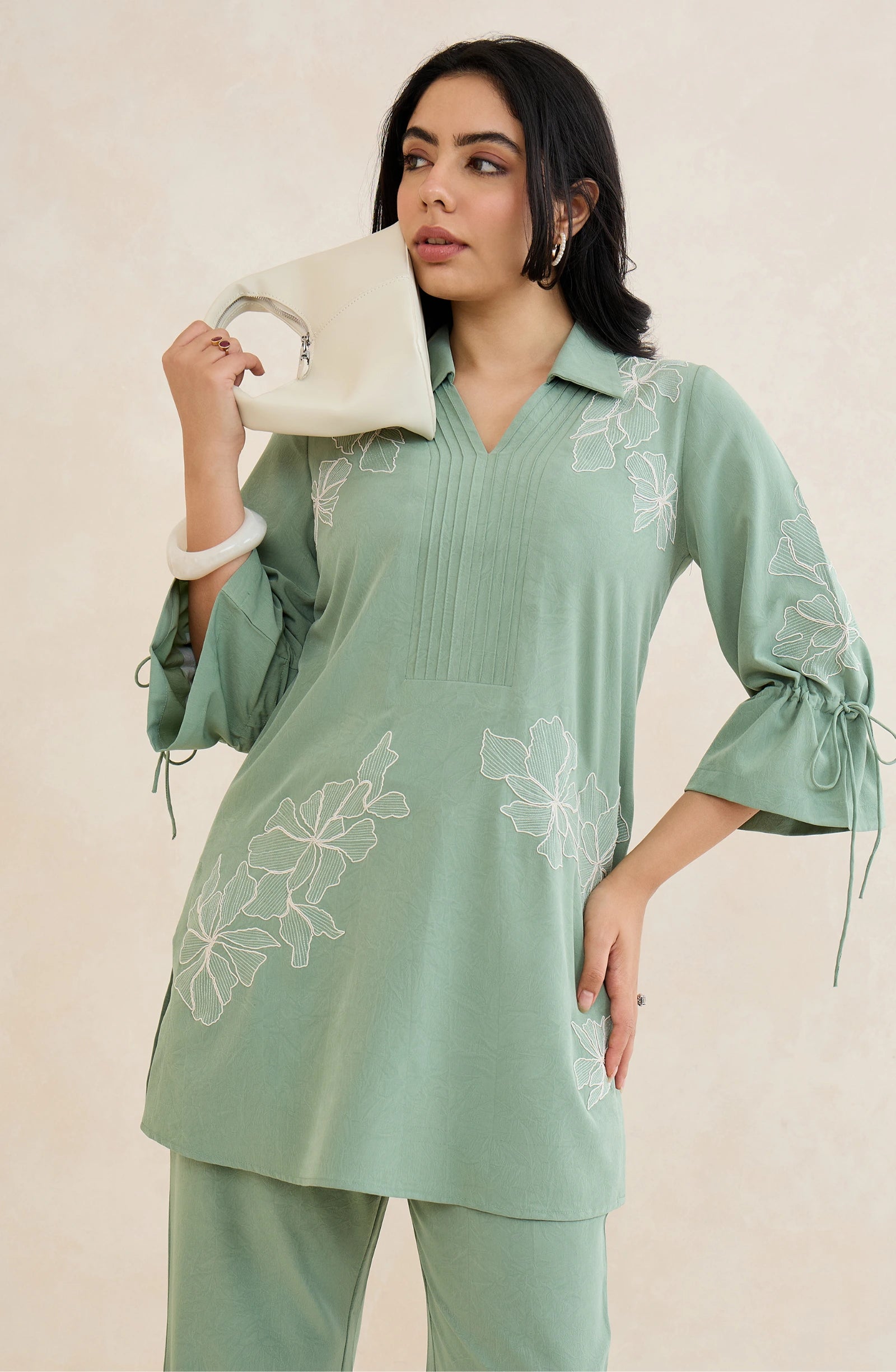 Mint Blossom Embroidered Co-Ord Set