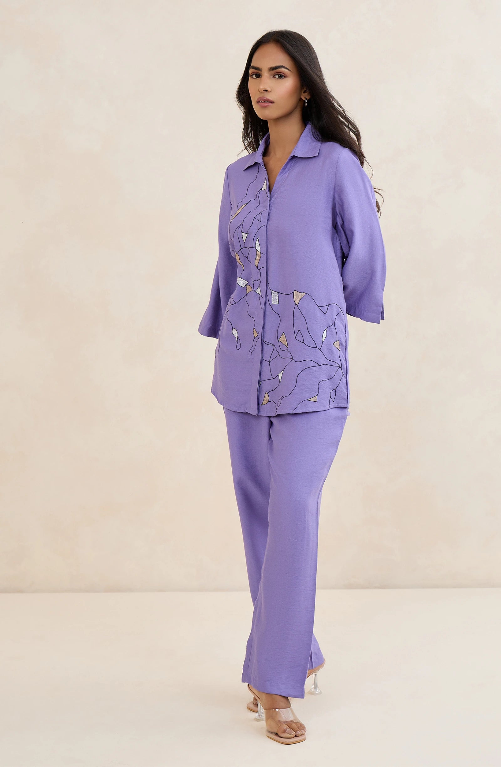 Lavender Abstract Embroidered Co-Ord Set