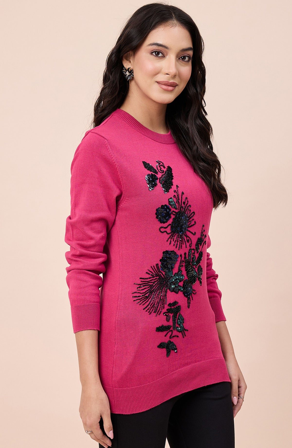 Hot Pink Relaxed Fit Woollen Sweater