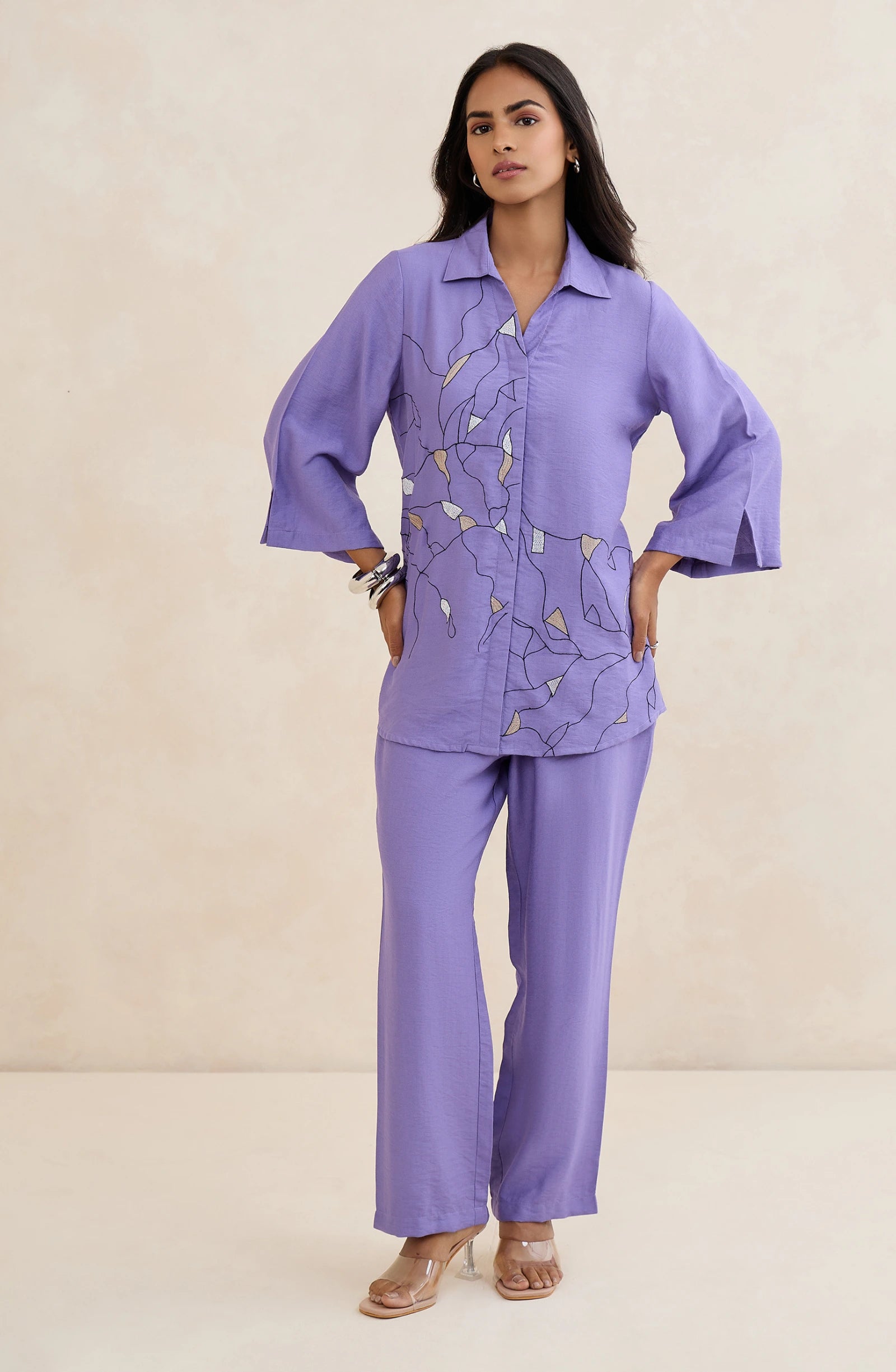 Lavender Abstract Embroidered Co-Ord Set