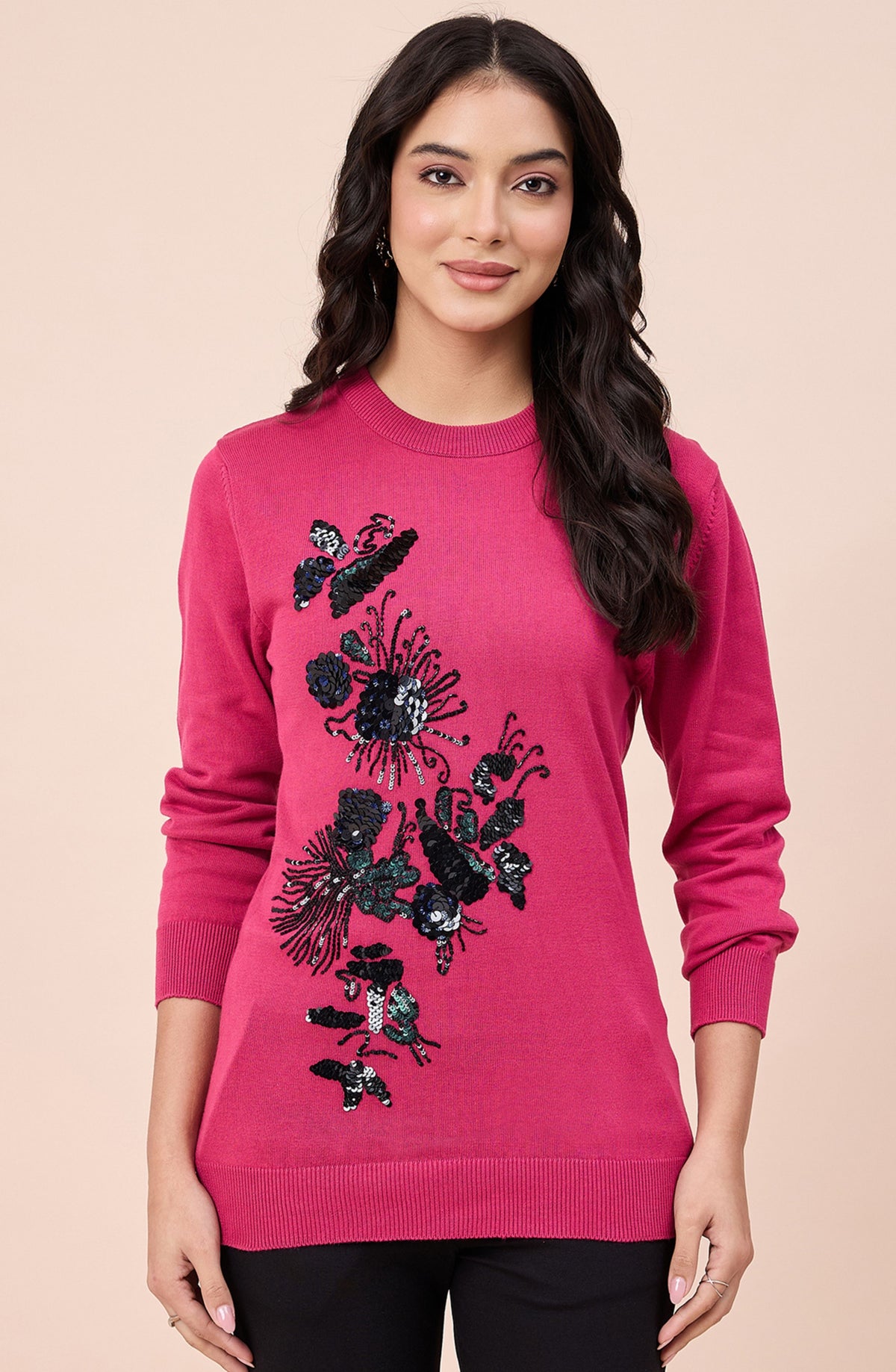 Hot Pink Relaxed Fit Woollen Sweater