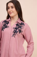 Dusty Pink Winter Co-ord Set with Navy Sequin Floral Embroidery