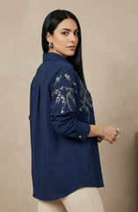 Navy Blue Sequin Shirt