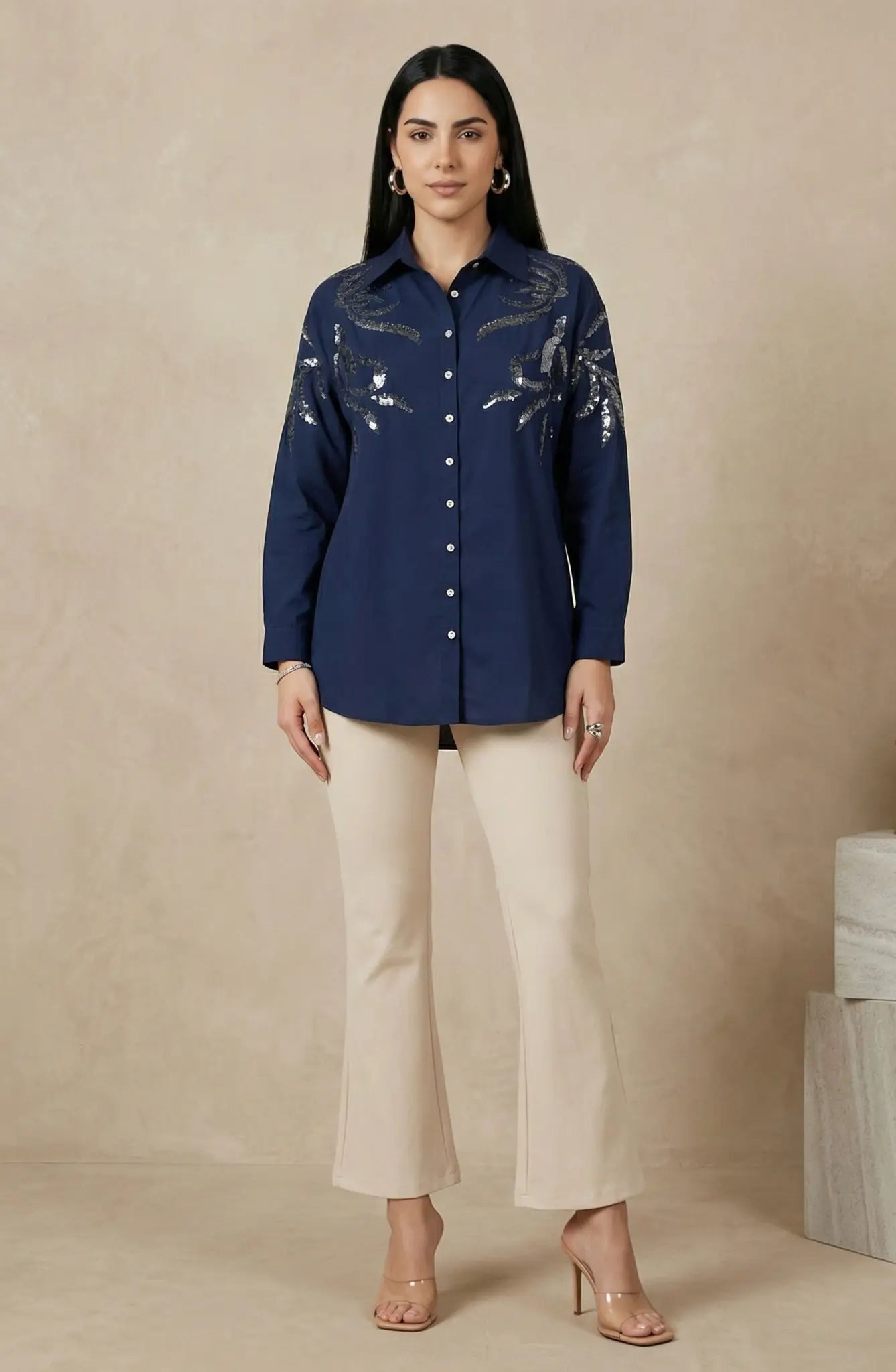 Navy Blue Sequin Shirt